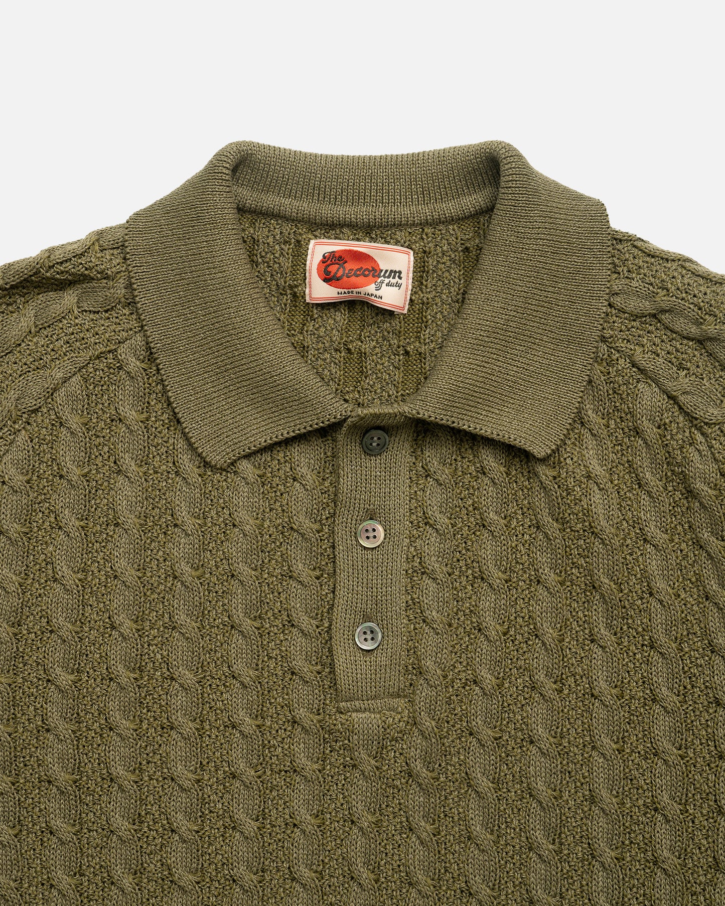 The Decorum Cable Knit Polo Shirt - Moss Green