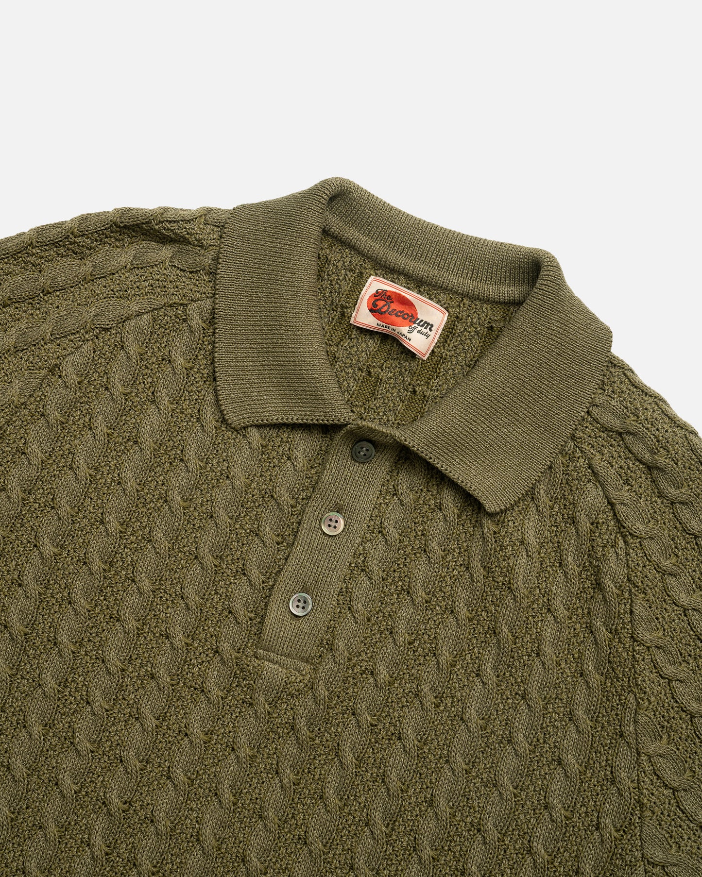 The Decorum Cable Knit Polo Shirt - Moss Green
