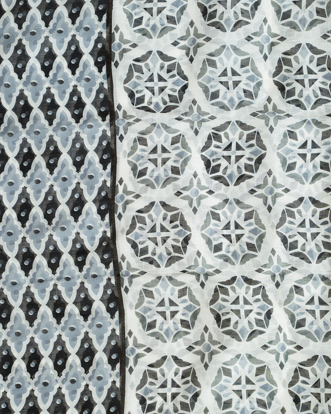 Calabrese Geometric Floral Scarf - White/Black/Grey