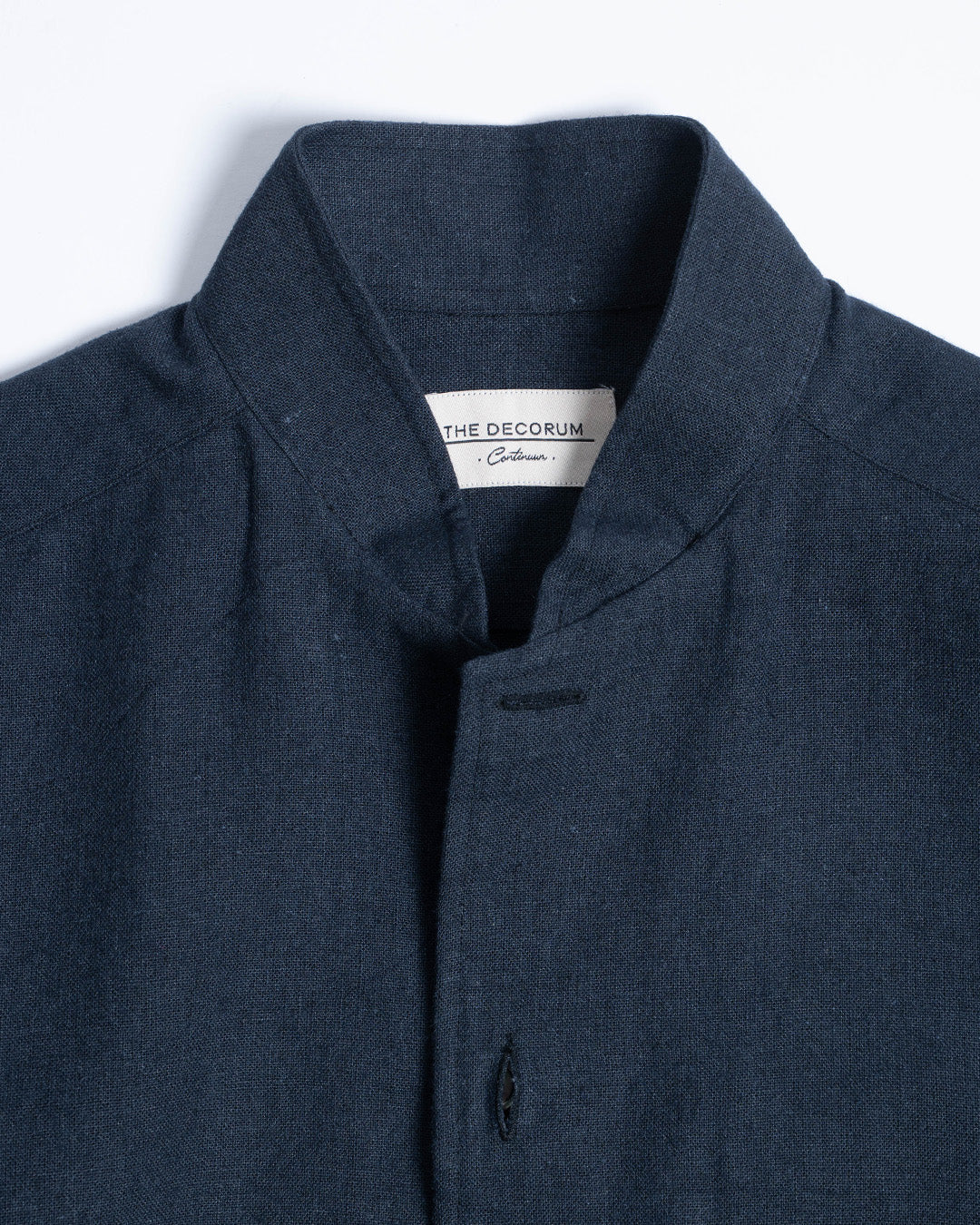 YK Navy Linen Stand Collar Work Jacket