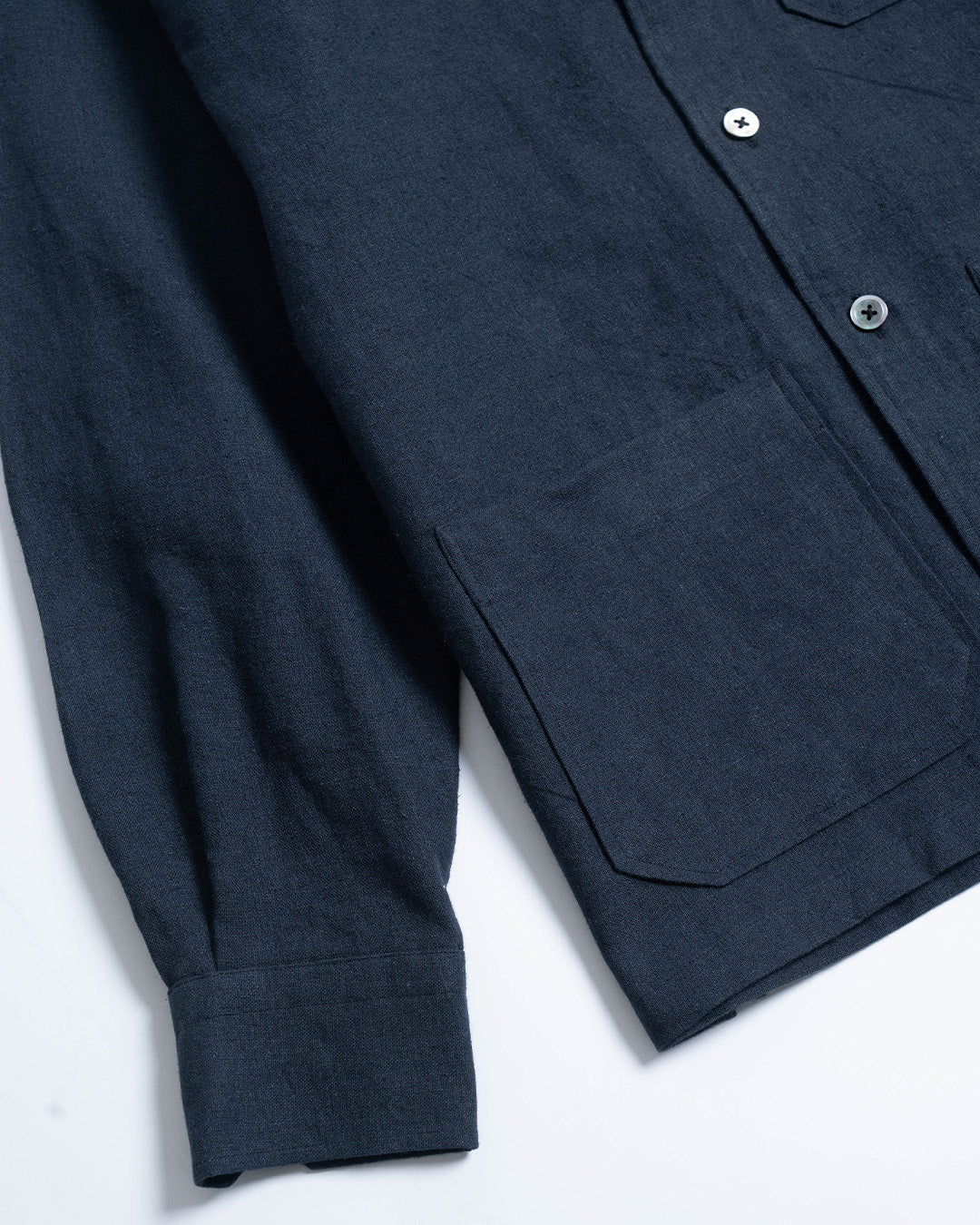 YK Navy Linen Stand Collar Work Jacket