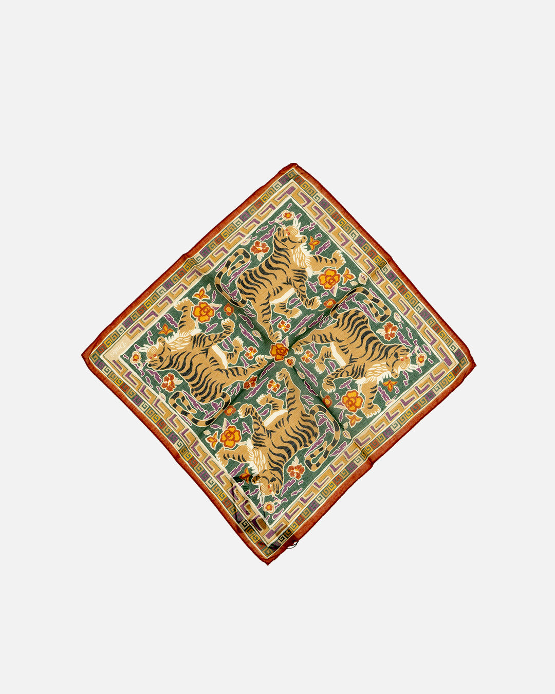 Drake's Tiger pocket square - Rust/Green