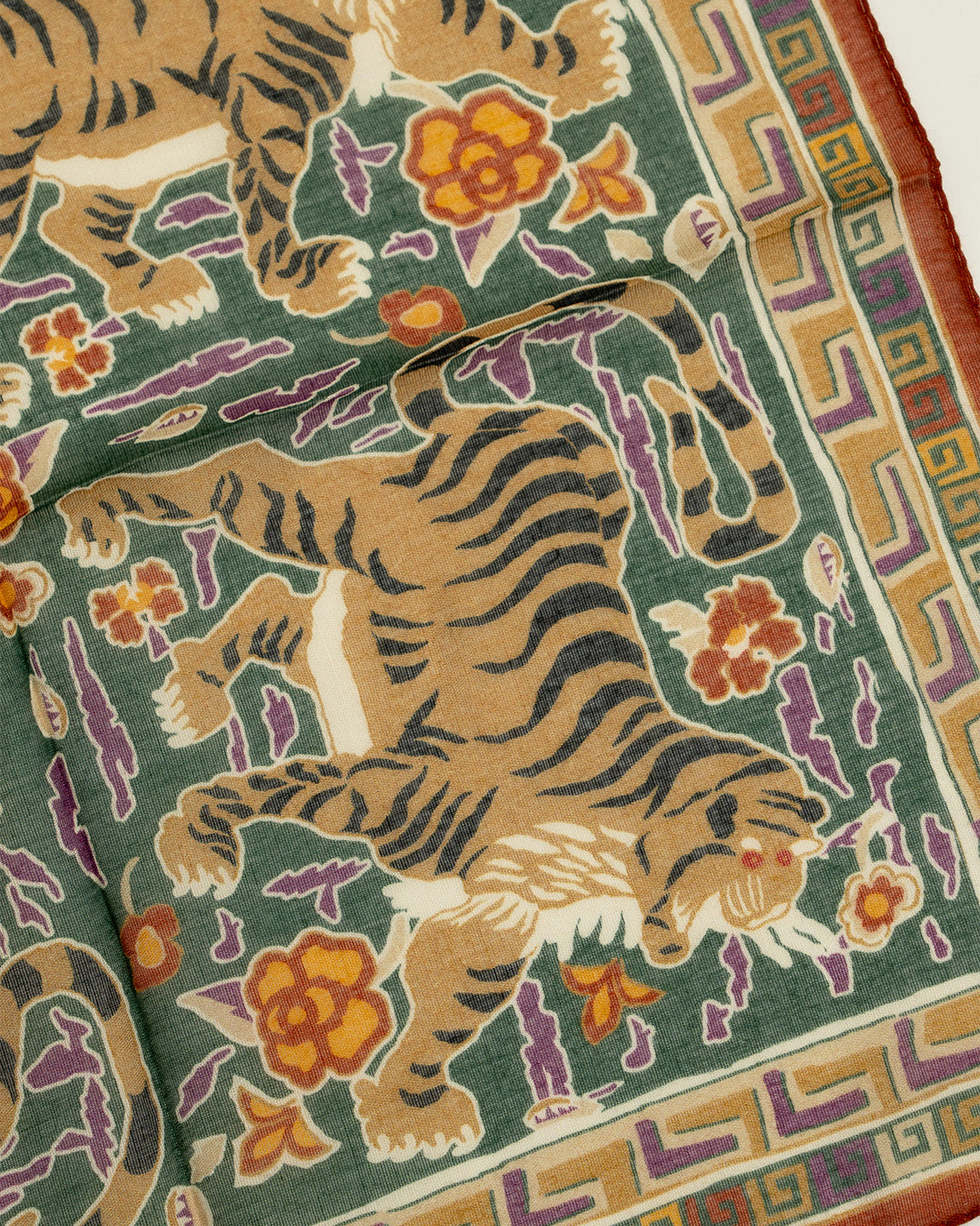 Drake's Tiger pocket square - Rust/Green