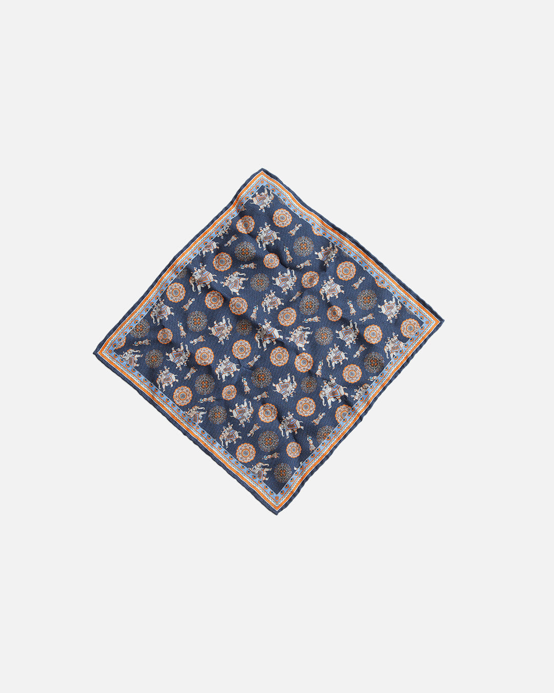 Calabrese Elephant Pocket Square - Navy/Orange