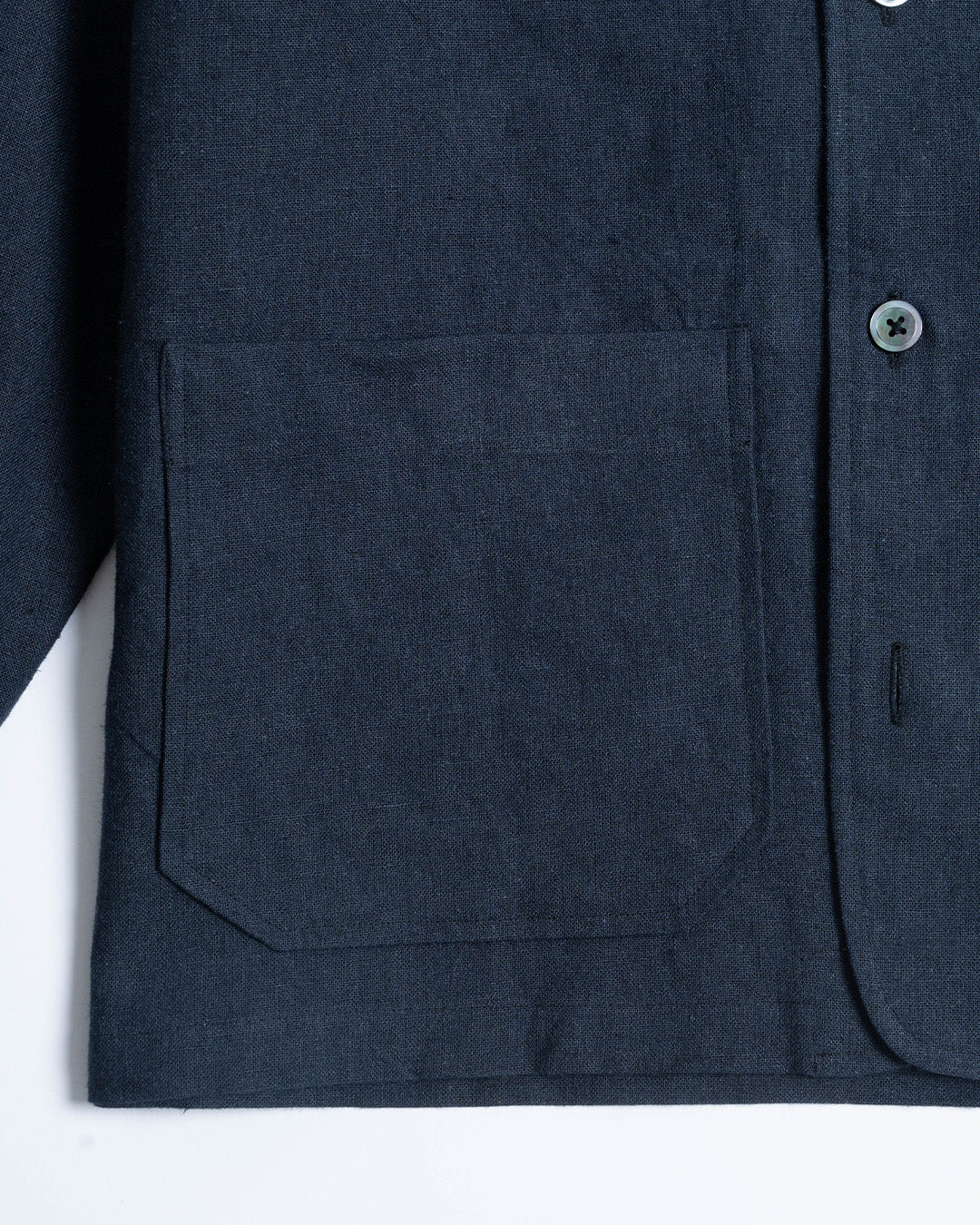 YK Navy Linen Stand Collar Work Jacket