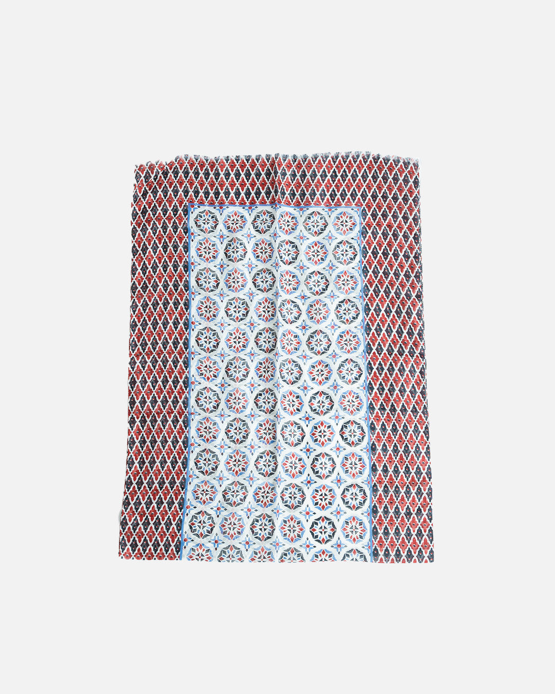 Calabrese Geometric Floral Scarf - White/Red/Black