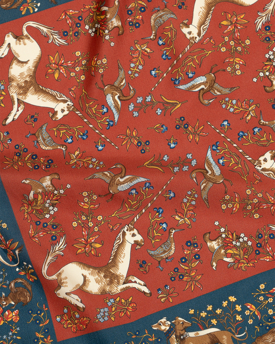 Drake's Unicorn pocket square - Orange/Navy