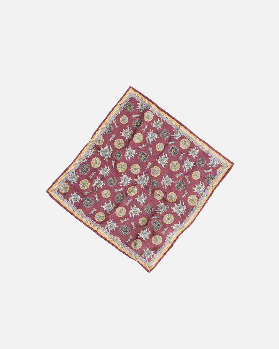 Calabrese Elephant Pocket Square - Maroon/Yellow