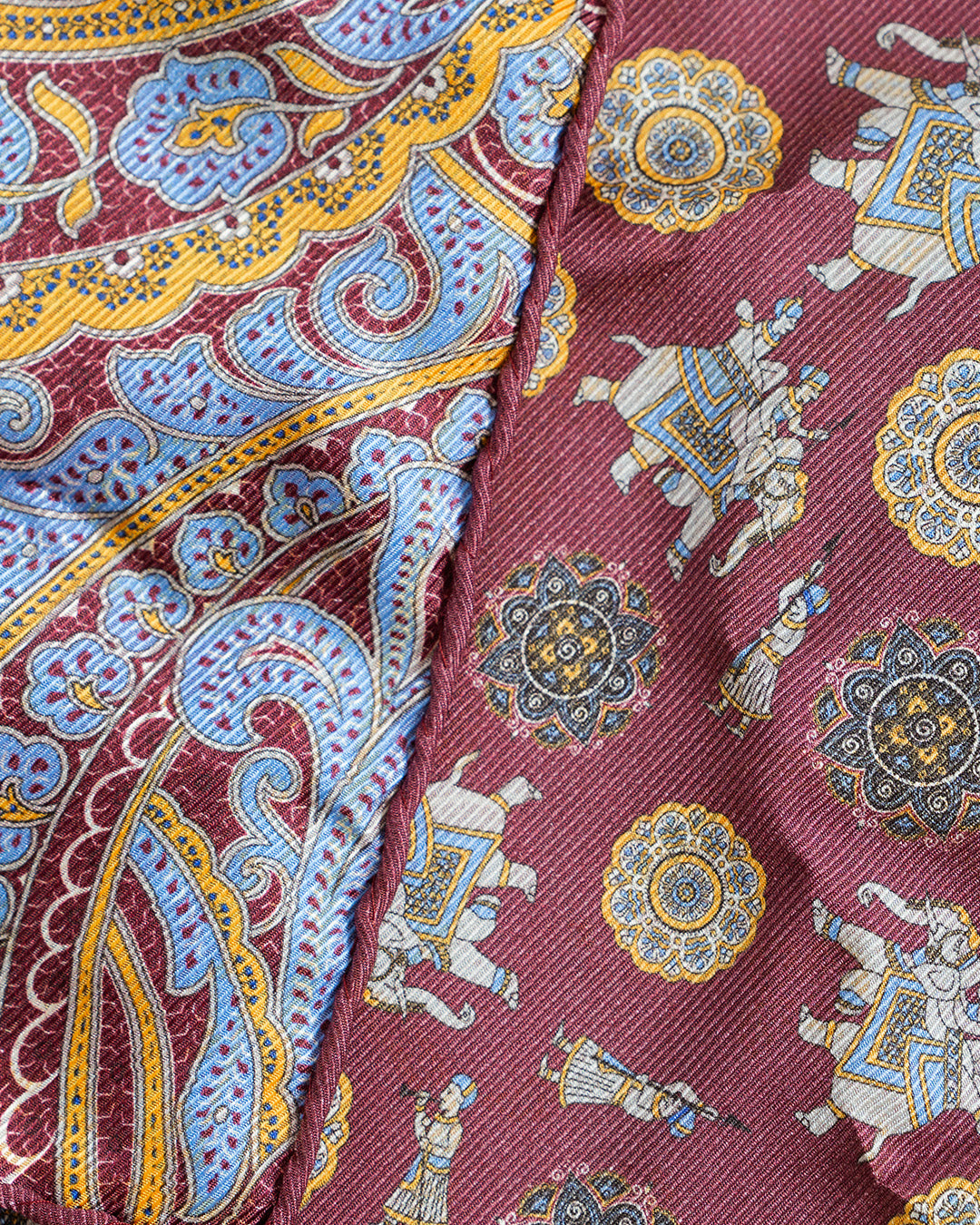 Calabrese Elephant Pocket Square - Maroon/Yellow