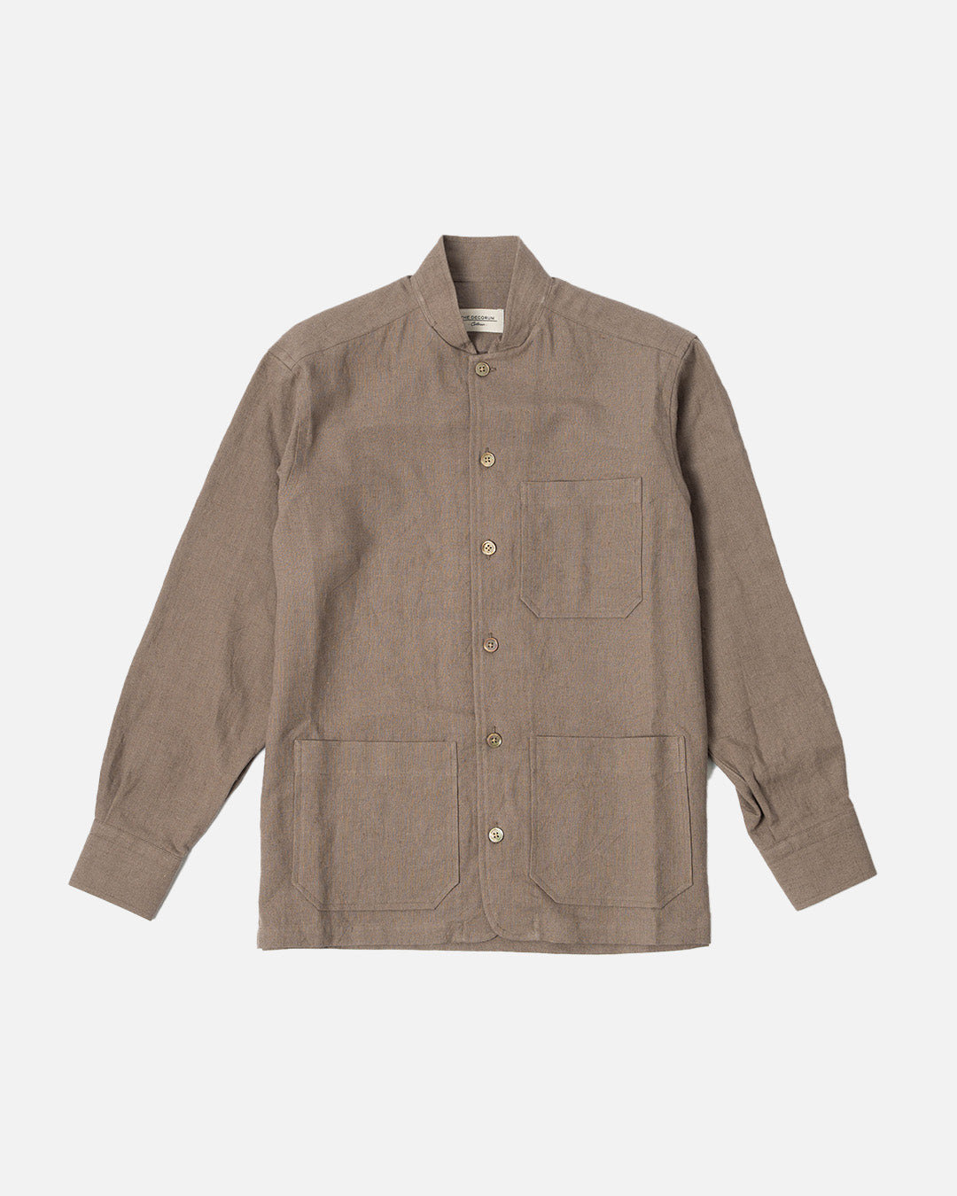 YK Dark Taupe Linen Stand Collar Work Jacket