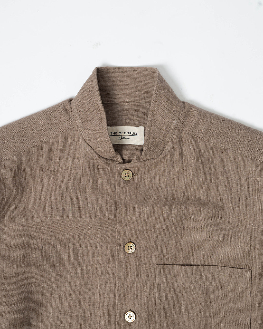 YK Dark Taupe Linen Stand Collar Work Jacket