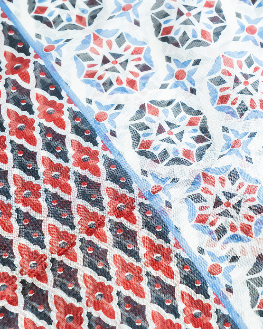 Calabrese Geometric Floral Scarf - White/Red/Black