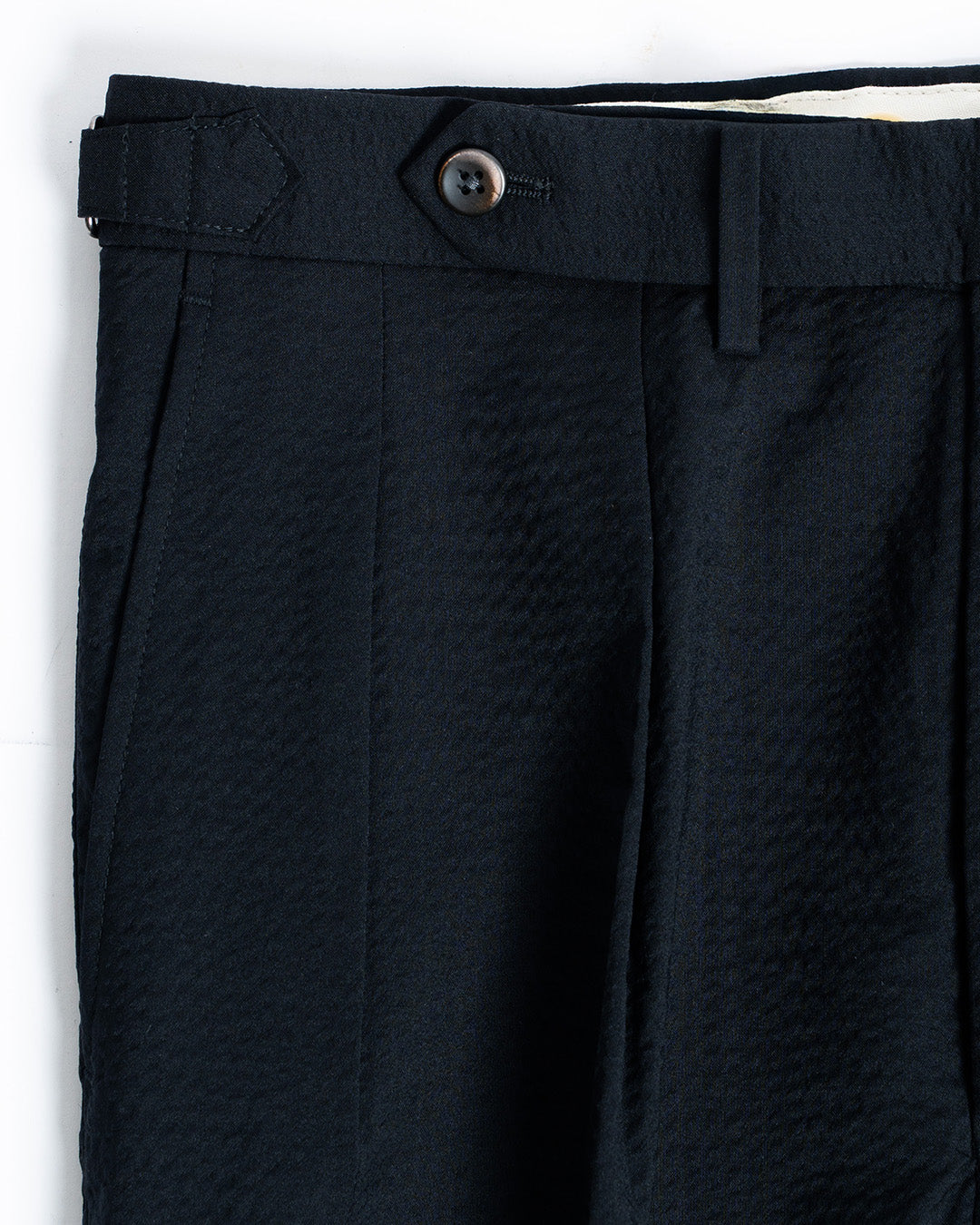 The Decorum Grant Trousers in Black Wool Seersucker