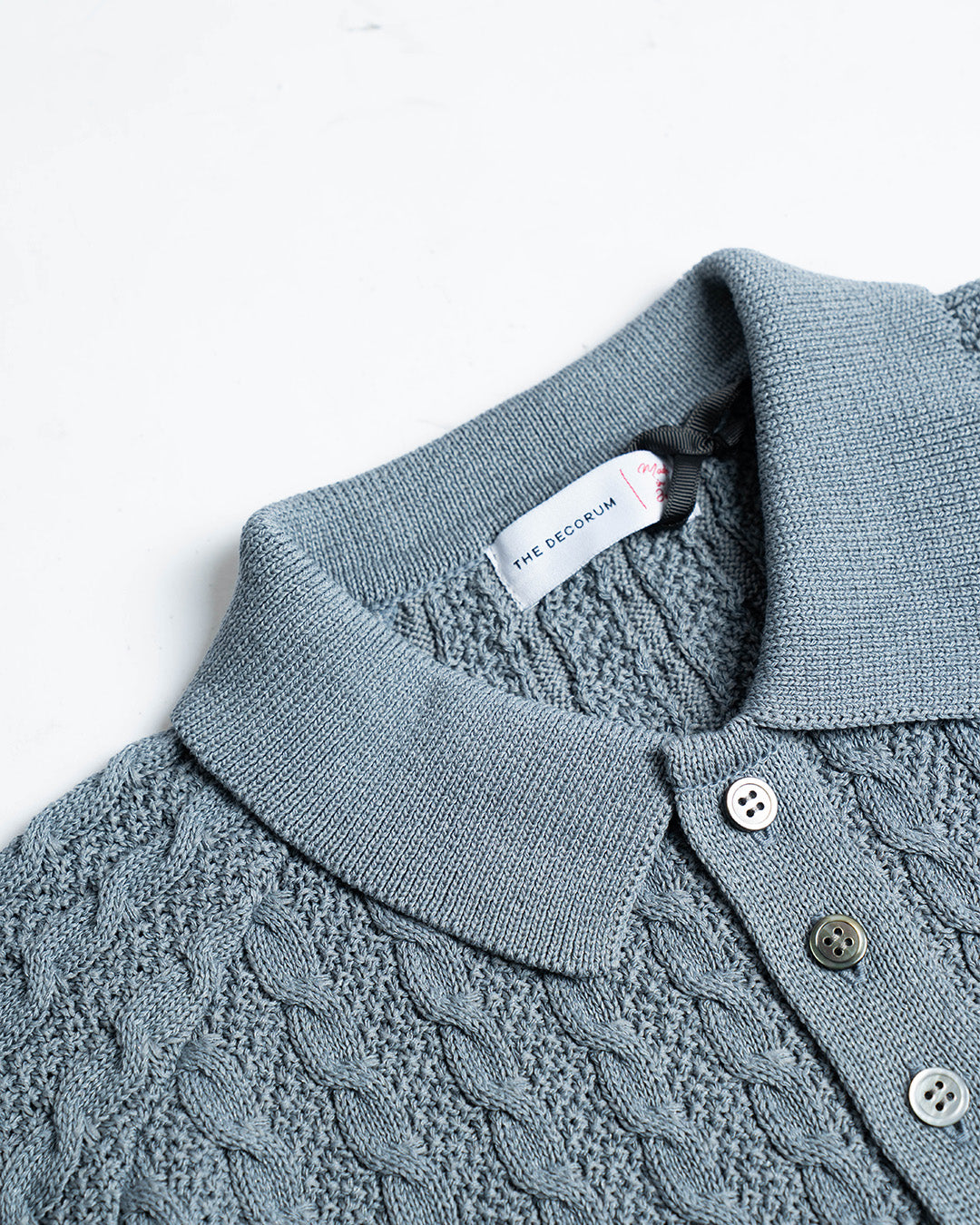 The Decorum Cable Knit Polo Shirt - Cool Grey