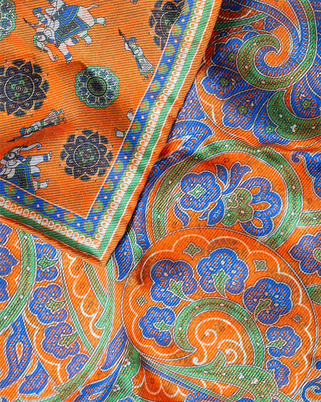 Calabrese Elephant Pocket Square - Orange/Blue