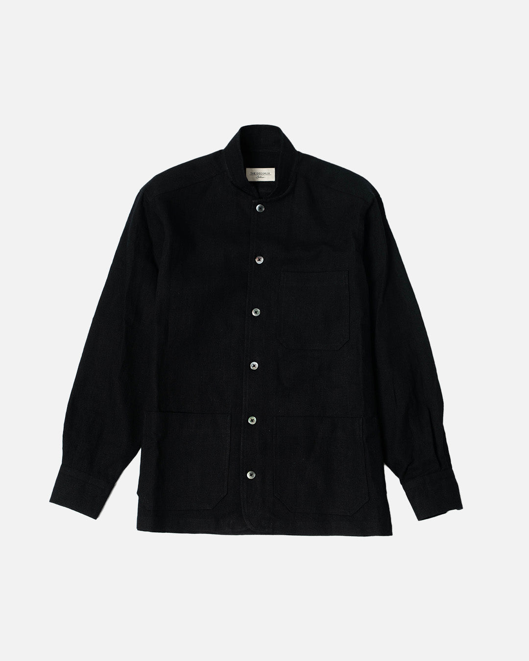 YK Black Linen Stand Collar Work Jacket