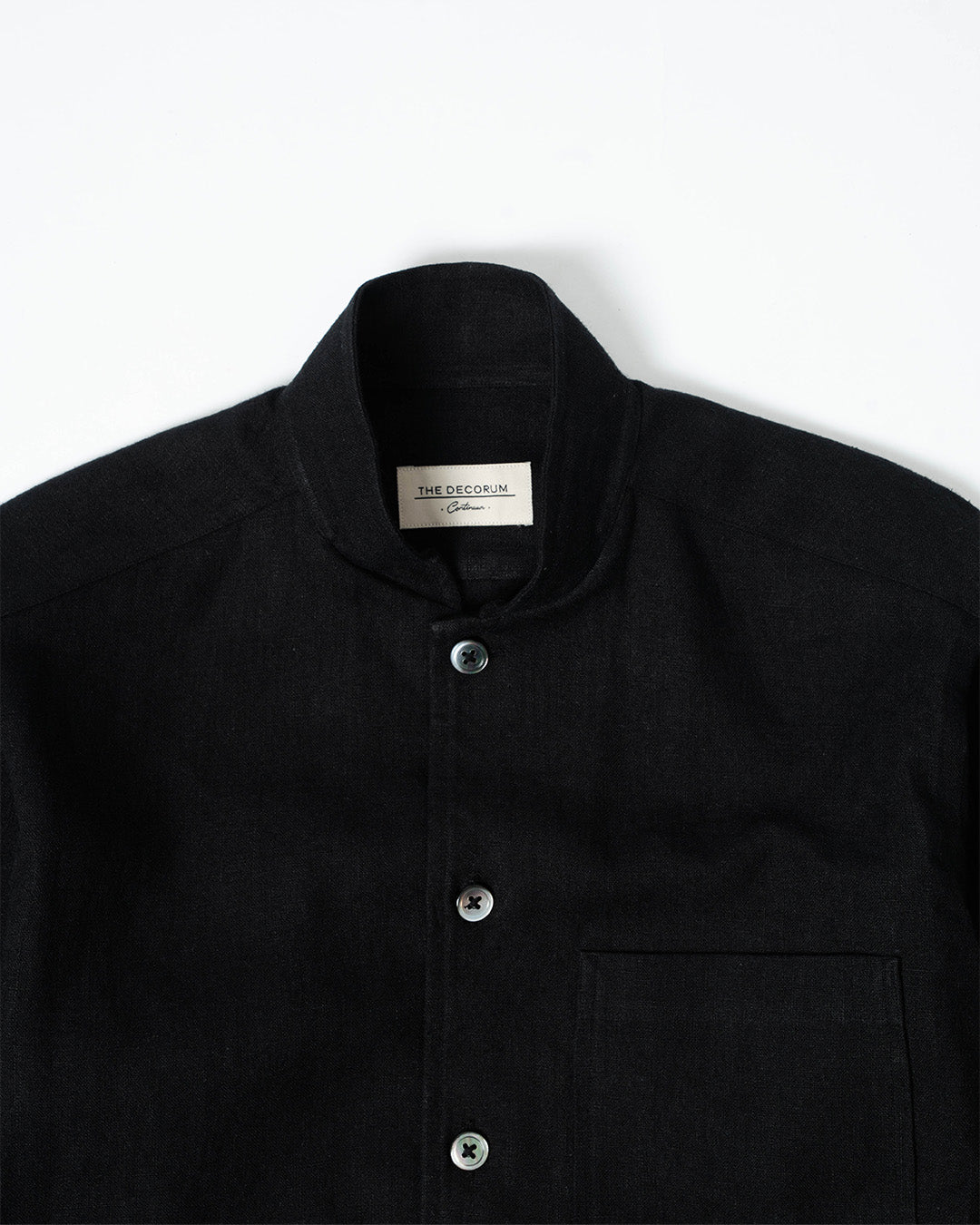 YK Black Linen Stand Collar Work Jacket