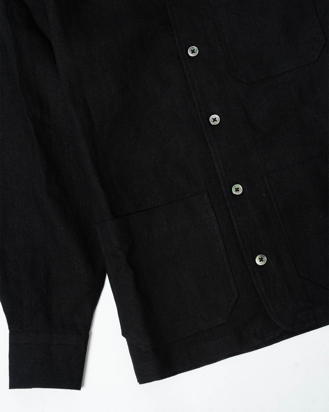 YK Black Linen Stand Collar Work Jacket