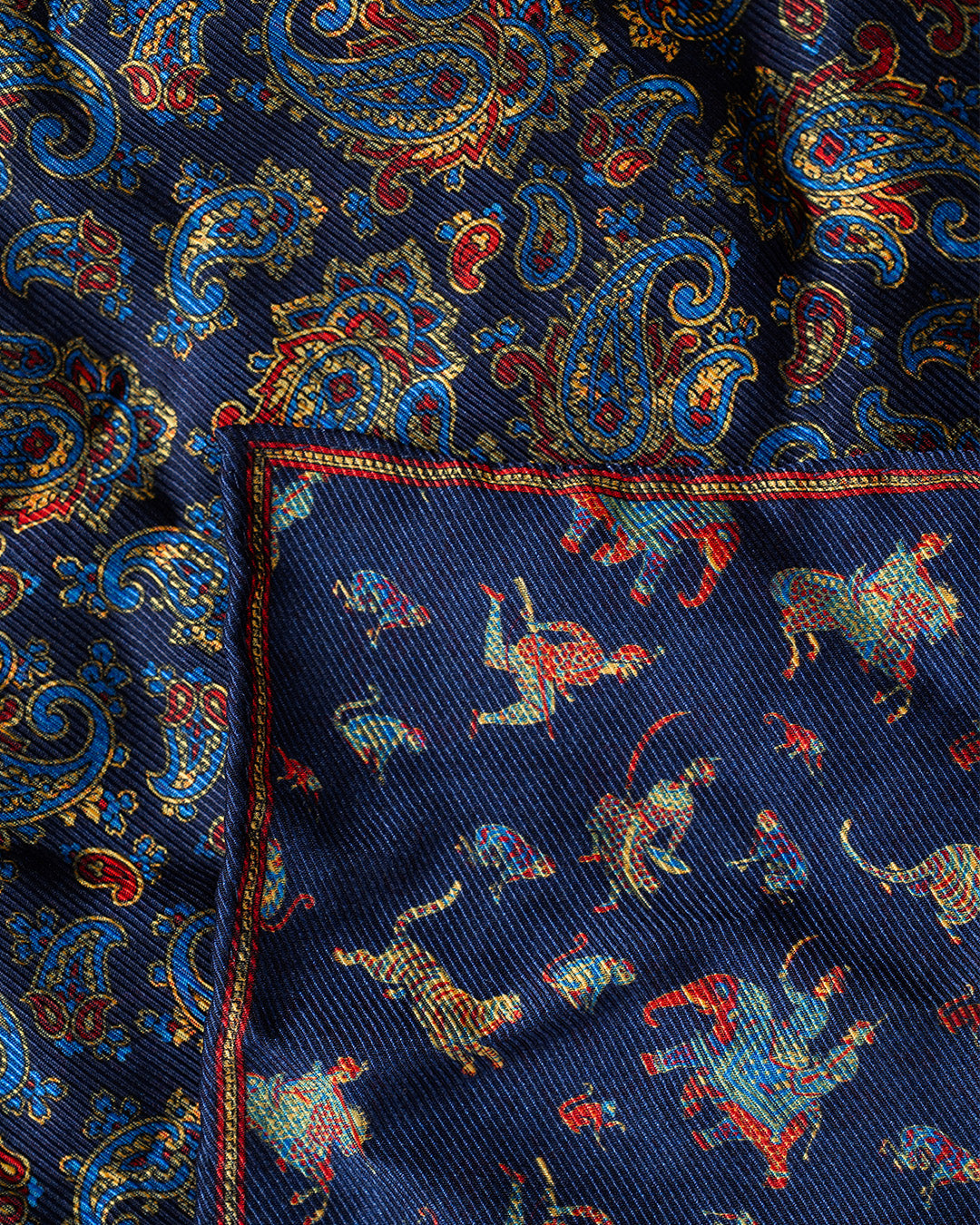 Calabrese Geometric Pocket Square - Navy/Red