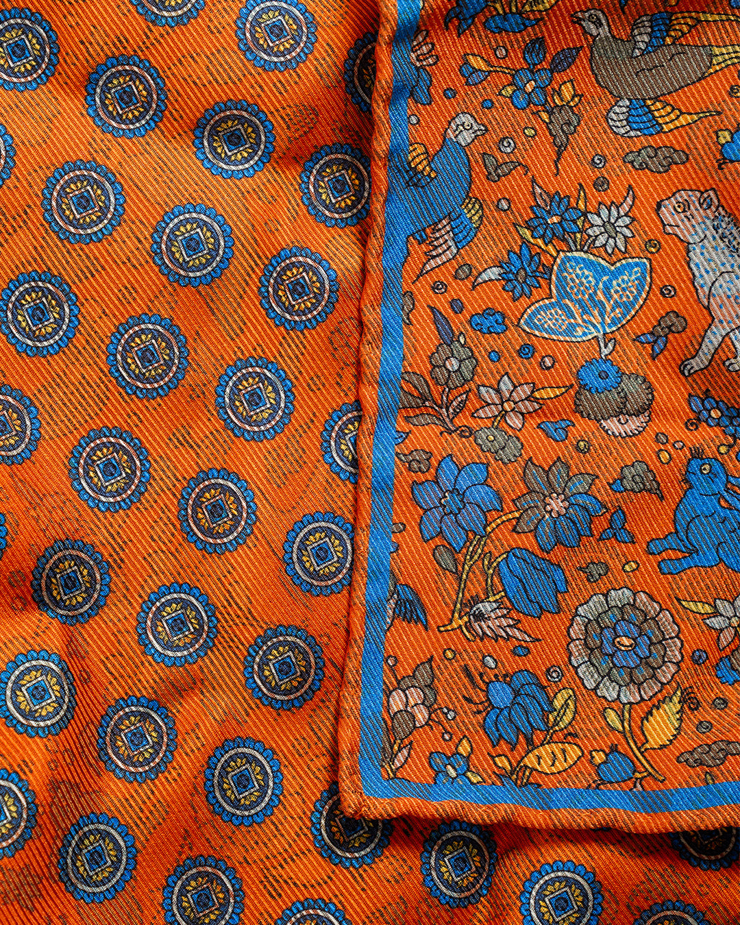 Calabrese Mythical Creatures Pocket Square - Orange/Blue