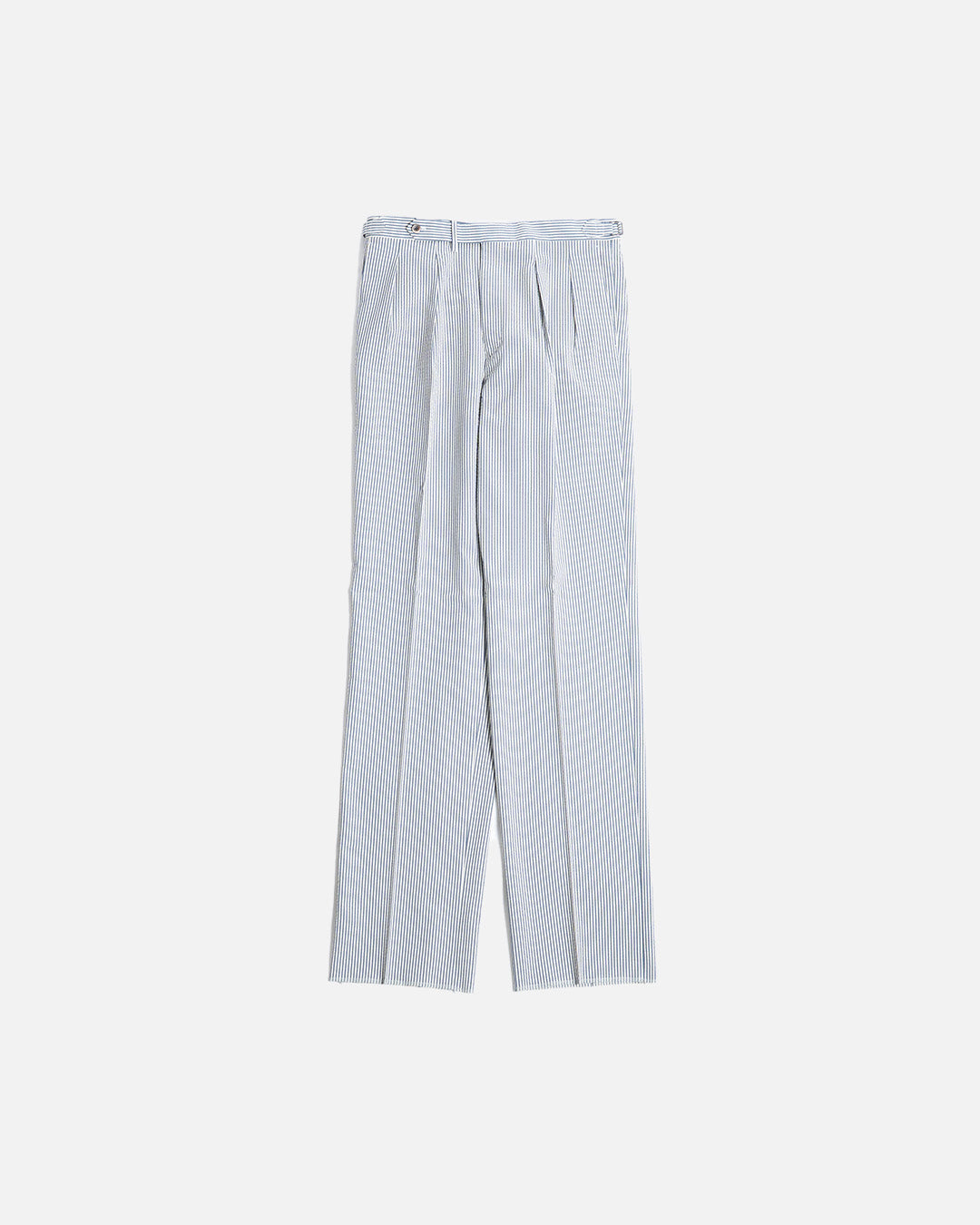 The Decorum Grant Trousers in Blue Striped Wool Seersucker