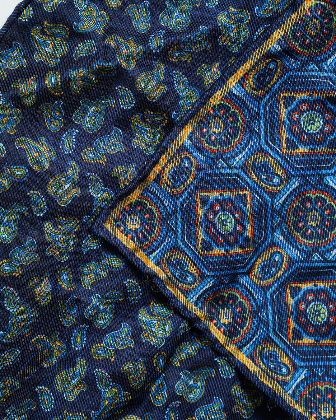 Calabrese Geometric Pocket Square - Navy/Yellow