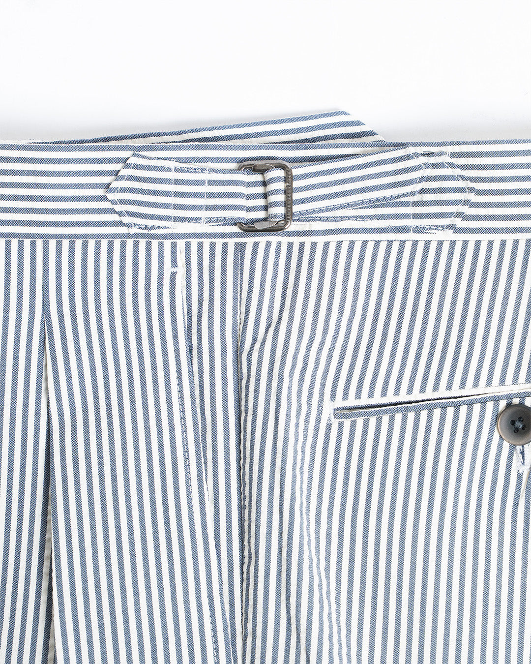 The Decorum Grant Trousers in Blue Striped Wool Seersucker