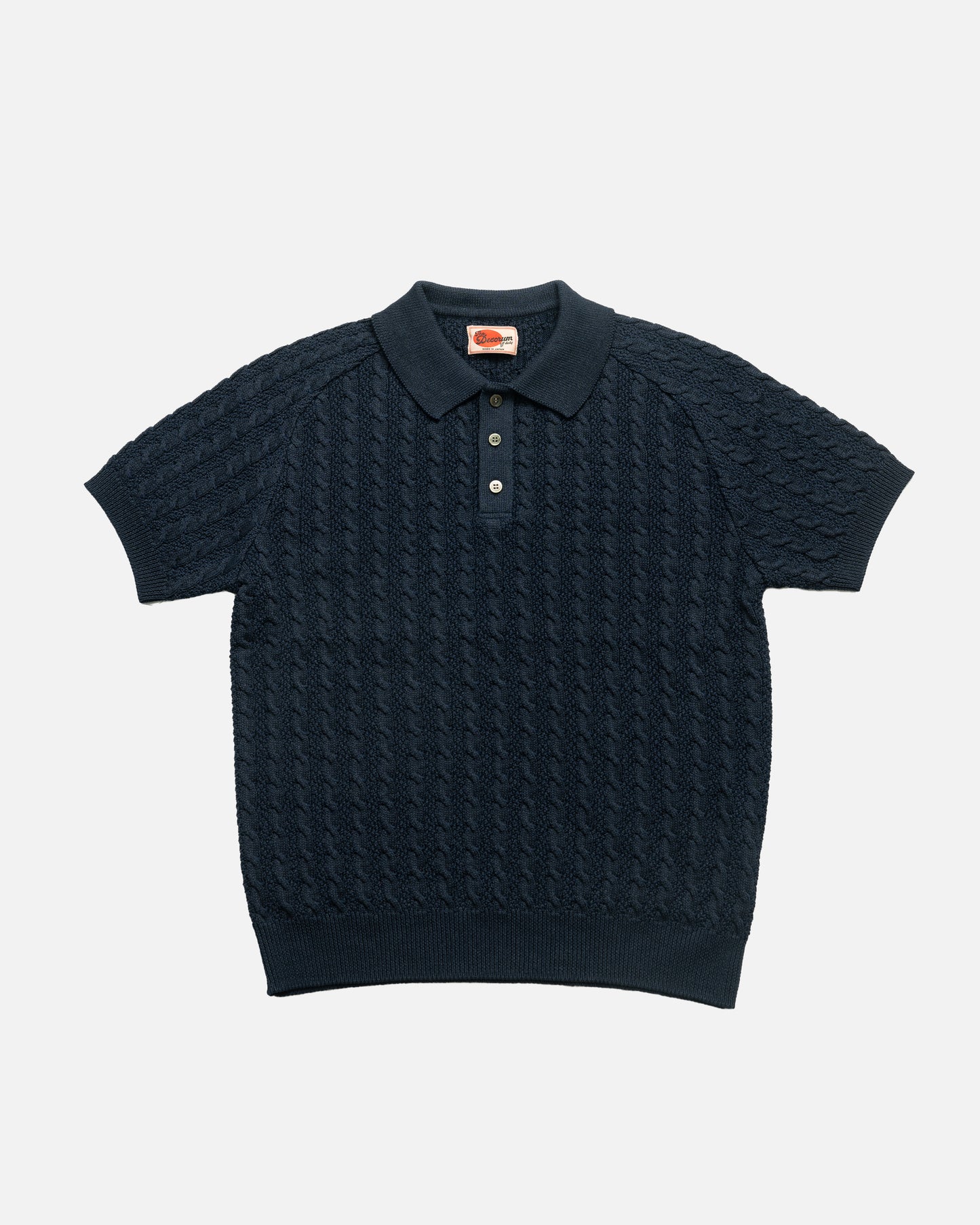 The Decorum Cable Knit Polo Shirt - Navy