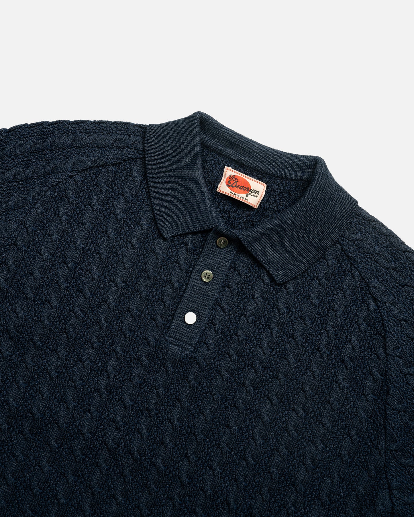 The Decorum Cable Knit Polo Shirt - Navy