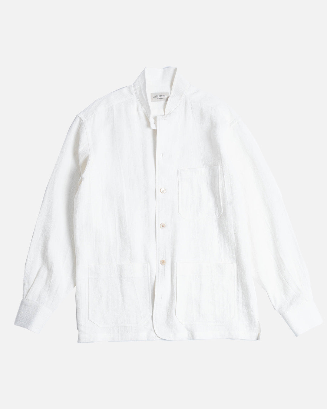 YK White Linen Stand Collar Work Jacket
