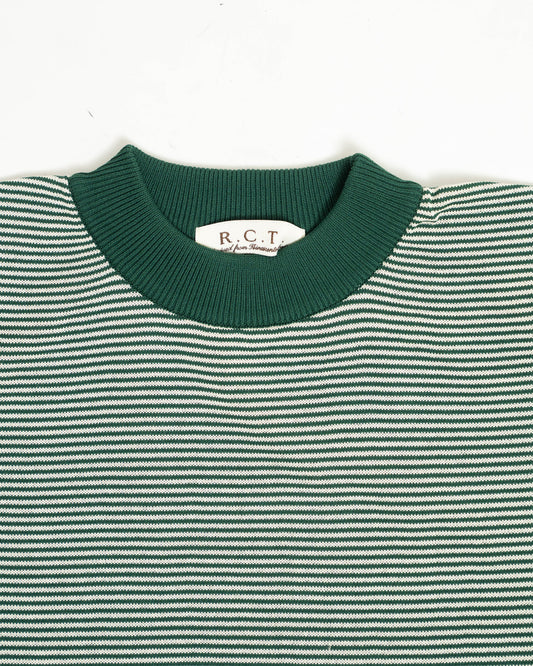 R.C.T. Striped Knit Semi Mockneck Tee – Green/Beige