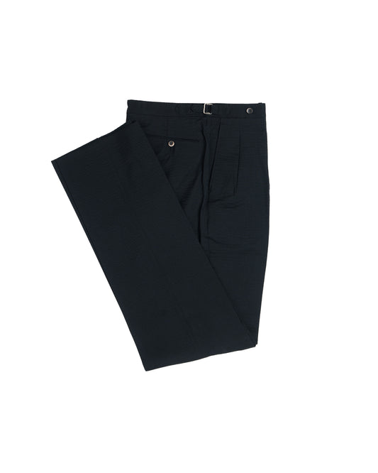 The Decorum Grant Trousers in Black Wool Seersucker