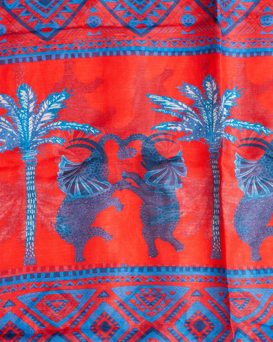 Calabrese Elephant Scarf - Red/Blue