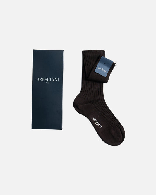 Bresciani M370 Chocolato Ribbed Over The Calf Cotton socks