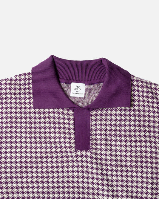 Iolo houndstooth Half Collar Polo Purple/Cream