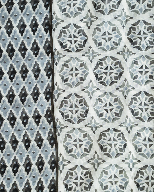 Calabrese Geometric Floral Scarf - White/Black/Grey