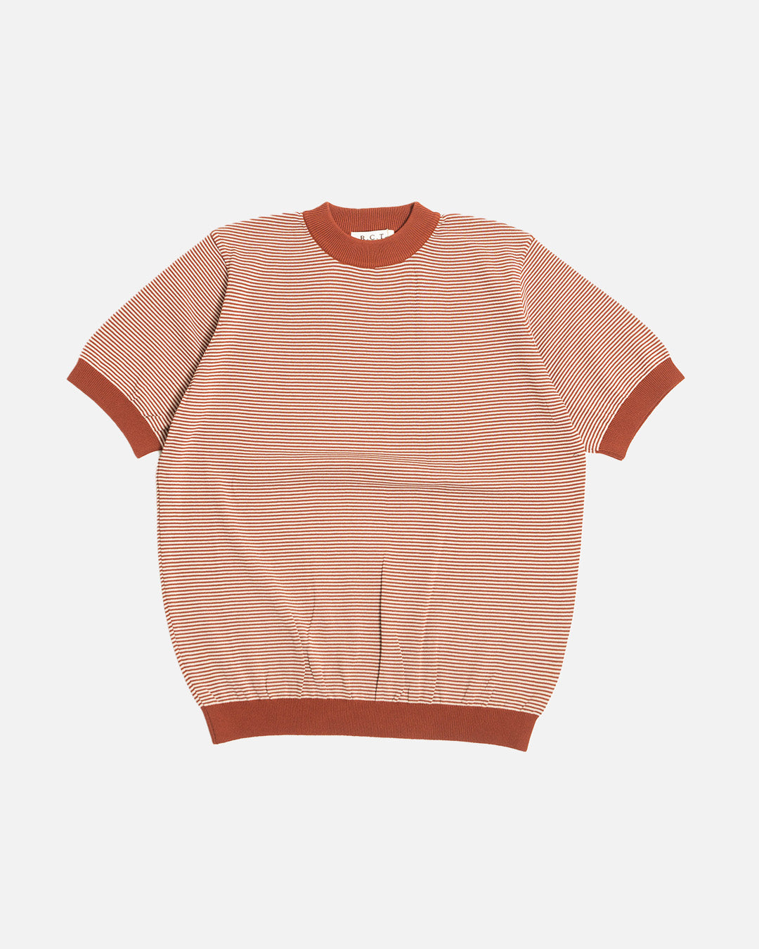 R.C.T. Striped Knit Semi Mockneck Tee – Brick/Beige