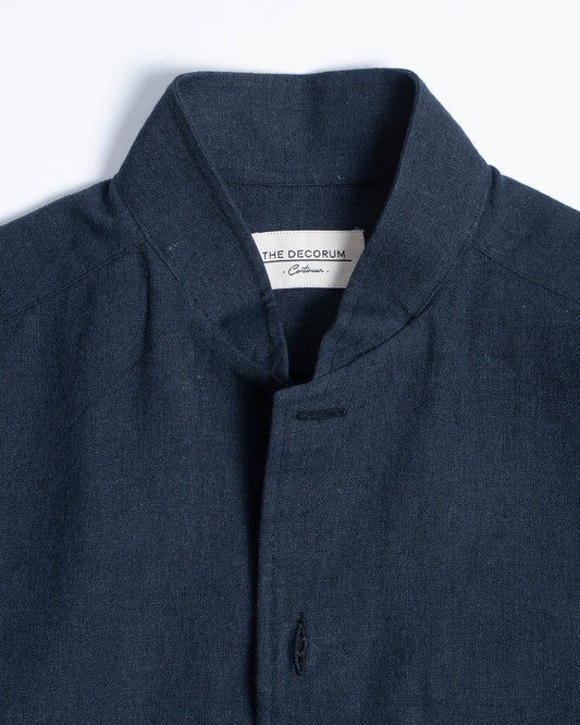 YK Navy Linen Stand Collar Work Jacket