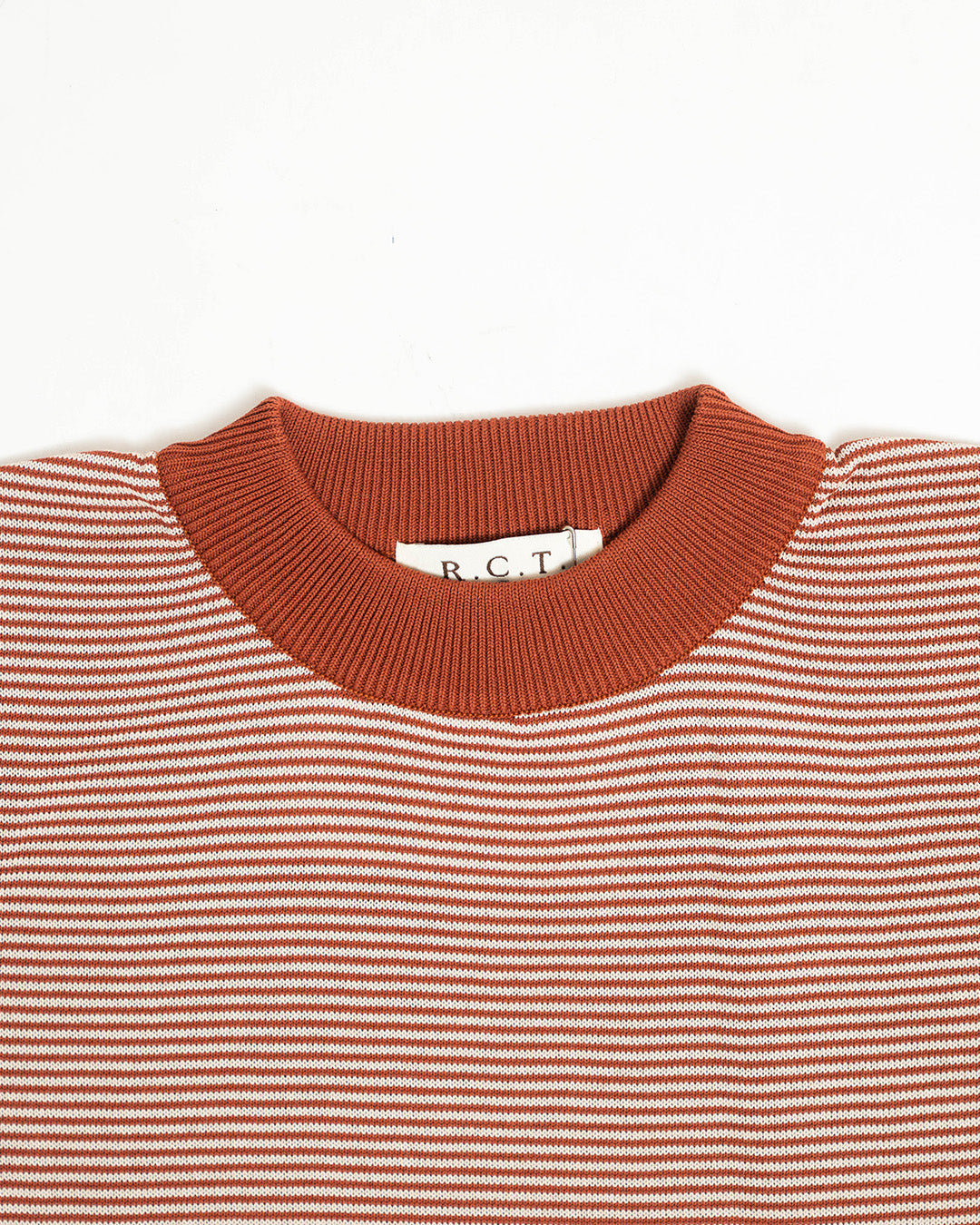 R.C.T. Striped Knit Semi Mockneck Tee – Brick/Beige