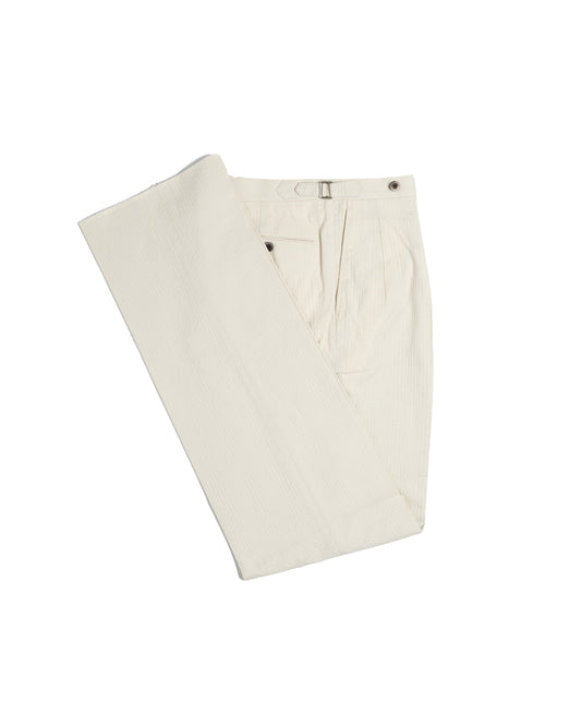 The Decorum Grant Trousers in Cream Cotton Seersucker