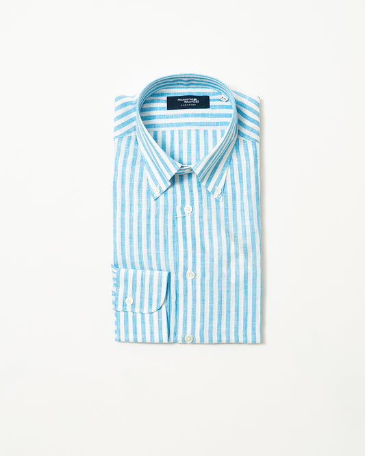 Kamakura Firenze Blue Bold Stripe Firenze Linen Shirt