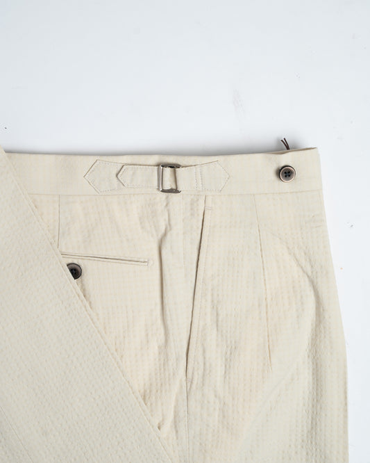 The Decorum Grant Trousers in Cream Cotton Seersucker