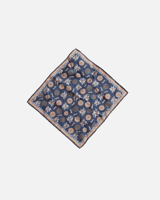 Calabrese Elephant Pocket Square - Navy/Orange