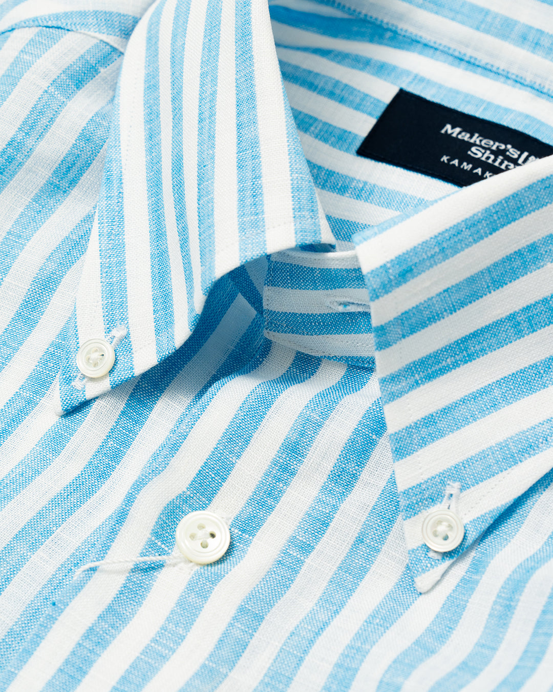 Kamakura Firenze Blue Bold Stripe Firenze Linen Shirt