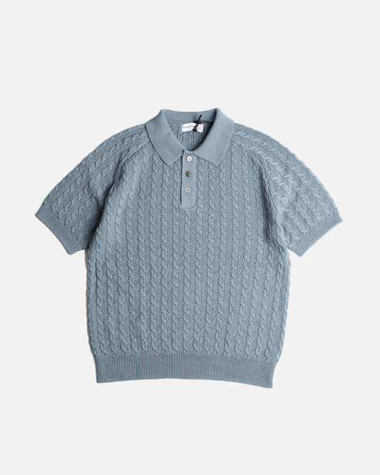 The Decorum Cable Knit Polo Shirt - Cool Grey