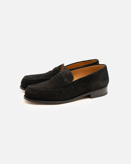 J.M. Weston 180 Loafer Black Suede Calf D Width