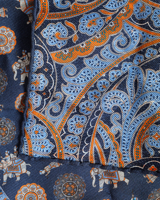 Calabrese Elephant Pocket Square - Navy/Orange