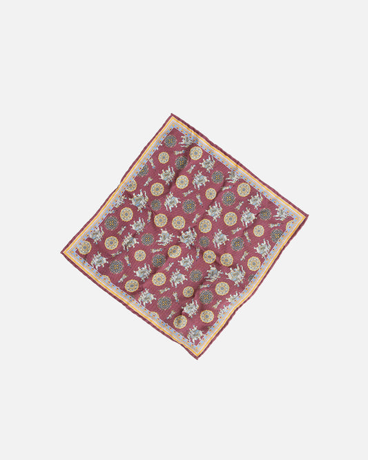 Calabrese Elephant Pocket Square - Maroon/Yellow