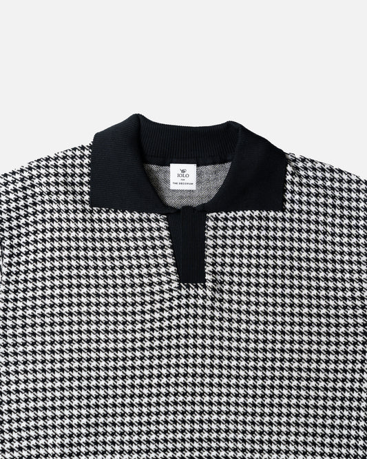 Iolo houndstooth Half Collar Polo Black/White