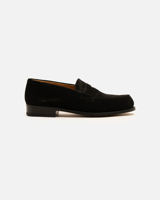 J.M. Weston 180 Loafer Black Suede Calf D Width